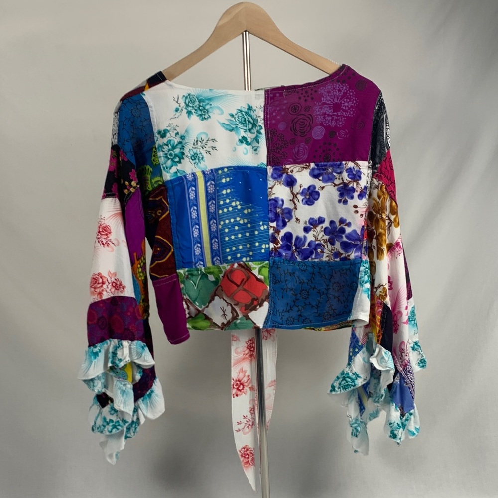 Boho Patchwork Rayon Wrap Top with Belle Sleeves … - image 4